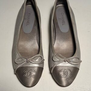 CHANEL Metallic Silver Loafers